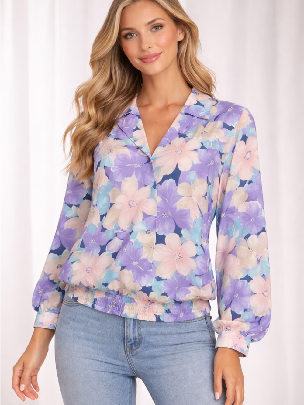 Koret Lavender Multi Floral V-Neck Blouse